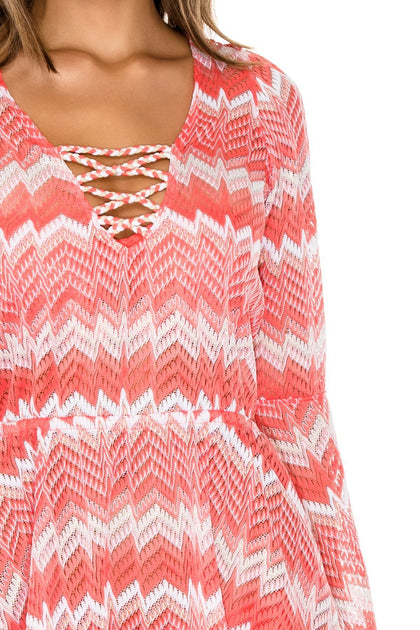 AMOR Y MIEL - Bell Sleeve Dress • Coral