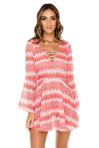 AMOR Y MIEL - Bell Sleeve Dress • Coral