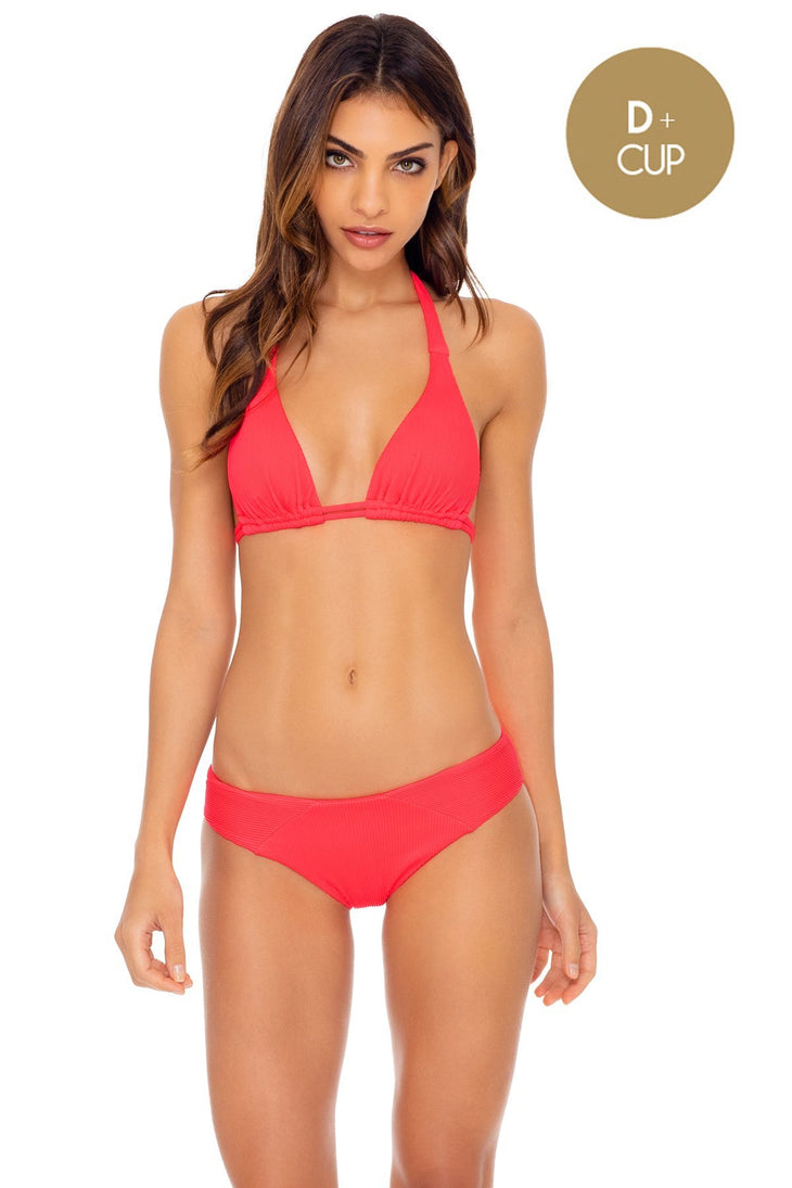 TRIANA - Triangle Halter Top & Full Bottom • Flamingo