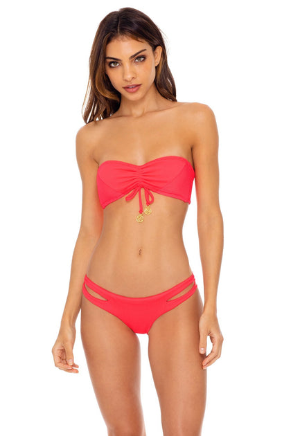 TRIANA - Bandeau Top & Reversible Zig Zag Open Side Moderate Bottom • Flamingo