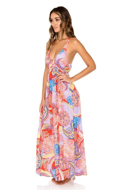 DYNASTY - V Neck Long Dress • Rojo