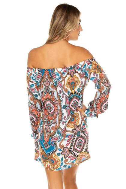 MAESTRANZA - Cuff Bell Sleeve Dress • White