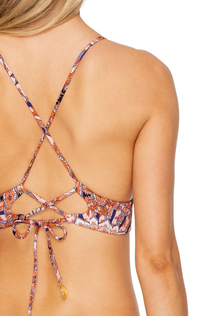 LA REINA DEL SUR - Cross Back Bustier Top & Wavey Ruched Back Brazilian Bottom • Multicolor