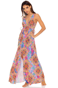 RAYANDO EL SOL - V Neck Long Dress • Multicolor