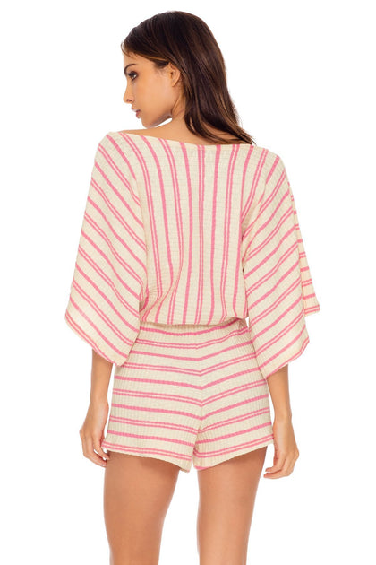 CHAMPAGNE POP - Open Shoulder Romper • Rose