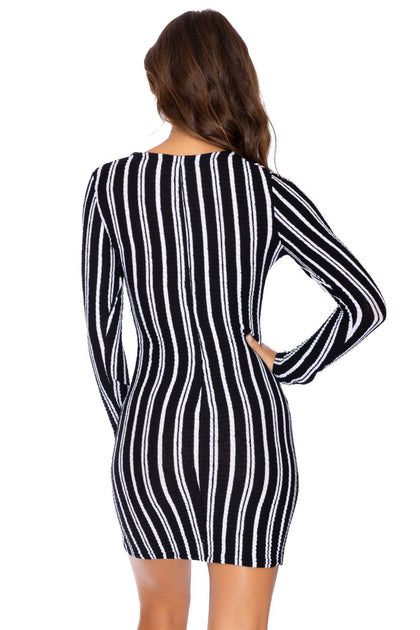 CHAMPAGNE POP - Deep V Laced Up Short Dress • Brut Black