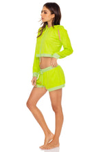 GLOW BABY GLOW - Hoodie Cut Out Cropped Jacket & Relaxed Shorts • Lime