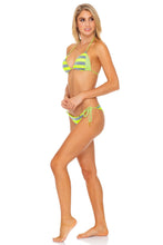 TIME TO FIESTA - Triangle Top & Wavey Ruched Back Tie Side Bottom • Neon Yellow