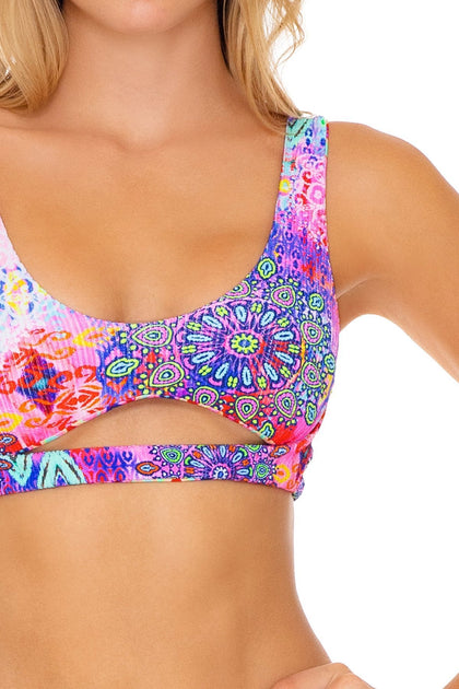 PINK LAGOON - Open Front Bralette & Banded Moderate Bottom • Multicolor