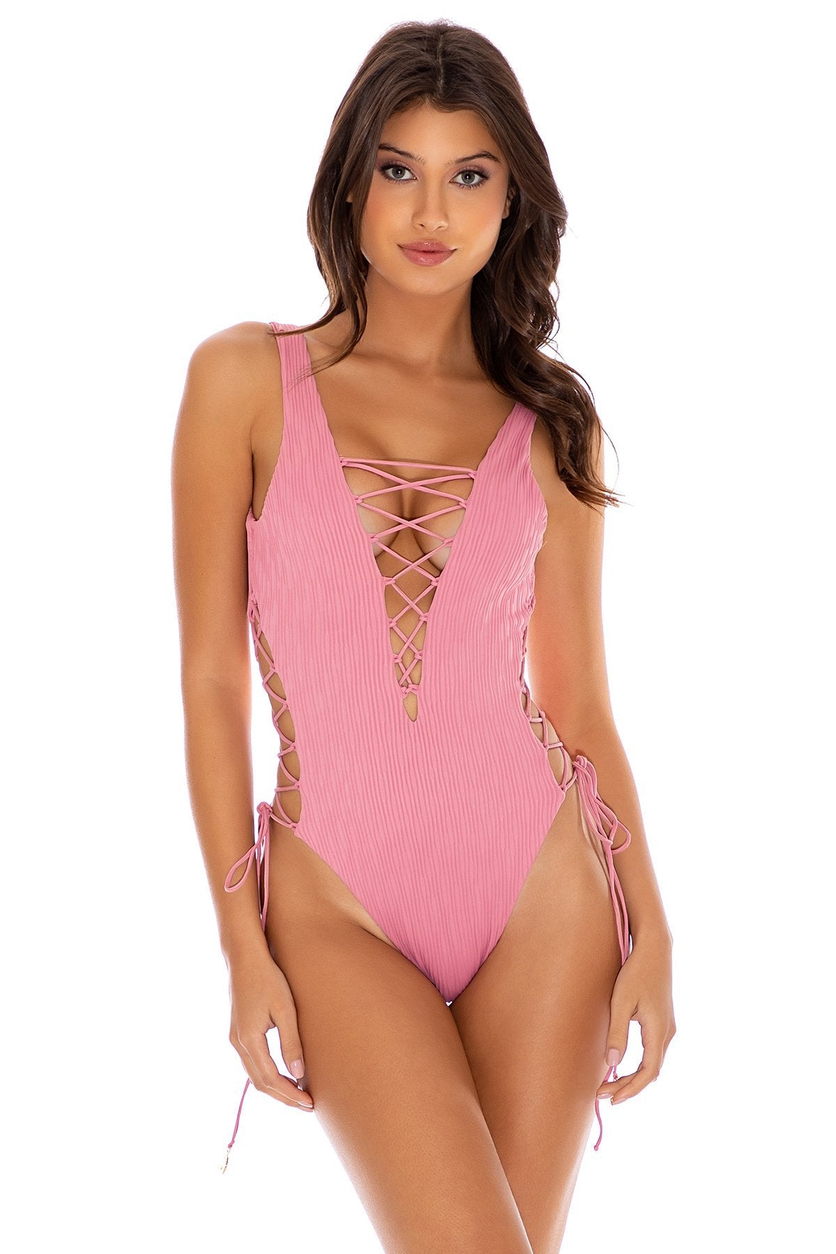 WMNS Lace Tied Side Underwire Cup Open Back High Leg Cut Swimsuit