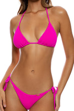 PURA CURIOSIDAD - Triangle Top & Seamless Wavy Ruched Back Tie Side Bottom • Kiss Me Pink
