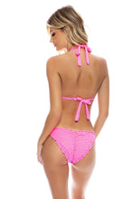 PURA CURIOSIDAD - Triangle Halter Top & Wavy Ruched Back Full Tie Side Bottom • Miami Vice Pink