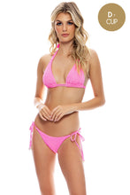 PURA CURIOSIDAD - Triangle Halter Top & Wavy Ruched Back Full Tie Side Bottom • Miami Vice Pink
