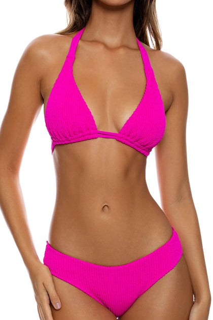 PURA CURIOSIDAD - Triangle Halter Top & Seamless Full Ruched Back Bottom • Kiss Me Pink