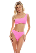 PURA CURIOSIDAD - One Shoulder Lace Back Top & High Leg Banded Waist Bottom • Miami Vice Pink