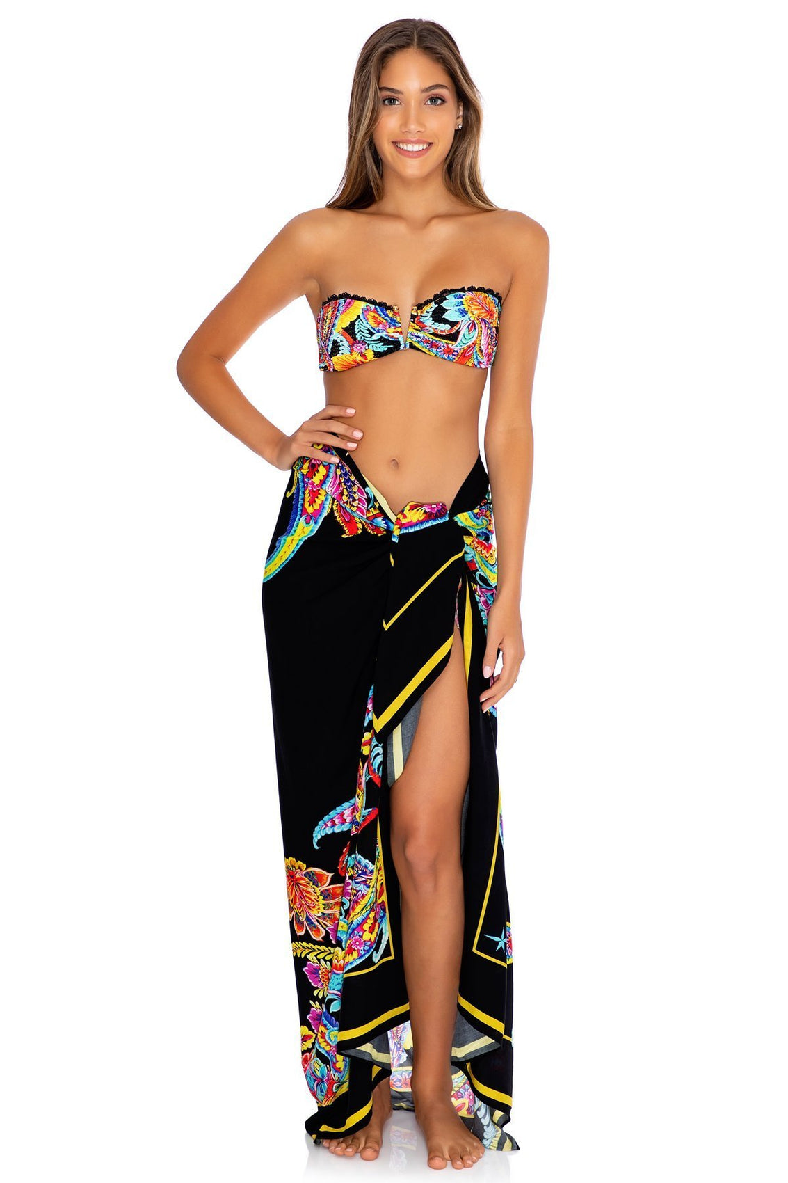 MOON NIGHTS - Gold V Ring Bandeau Top & Pareo • Multicolor