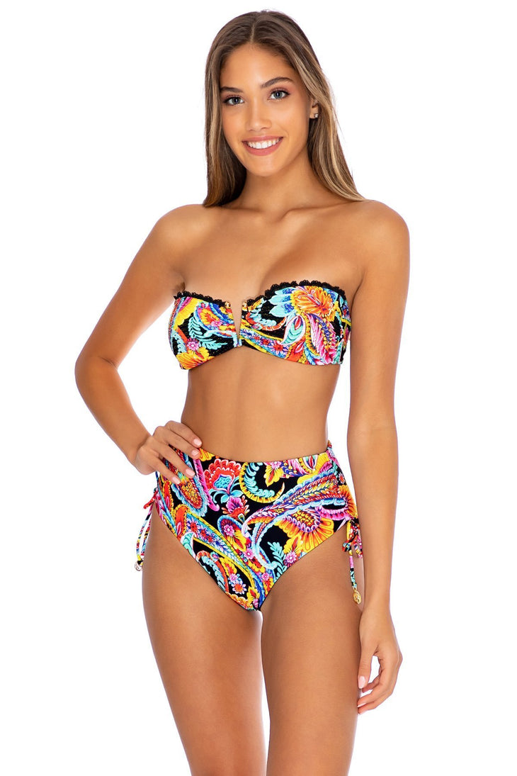 MOON NIGHTS - Gold V Ring Bandeau Top & High Waist Bottom • Multicolor