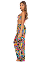 MOON NIGHTS - Gold V Ring Bandeau Top & Split Side Wide Leg Pant • Multicolor