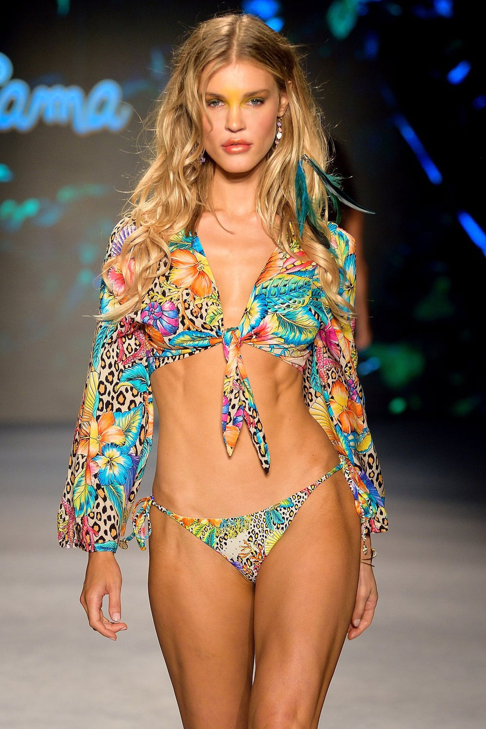LULI'S JUNGLE - Front Knot Crop Top & Wavey Ruched Back Tie Side Bottom • Multicolor Runway