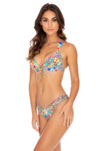 LULI'S JUNGLE - Molded Push Up Bandeau Halter Top & Strappy Ruched Back Bottom • Multicolor