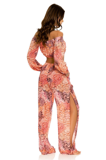 SKINS - Crop Top & Split Side Wide Leg Pant • Coral Snake