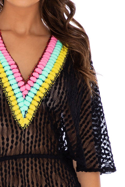 NIGHT LIGHTS - V neck Short Dress • Black