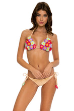 PRETTY THINGS - Flower Accent Triangle Top & Flower Detail Wavey Ruched Back Tie Side Bottom • Nude