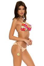 PRETTY THINGS - Flower Accent Triangle Top & Flower Detail Wavey Ruched Back Full Tie Side Bottom • Nude