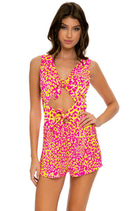 WILD SWEETHEART - Double Front Knot Open Back Romper • Multicolor