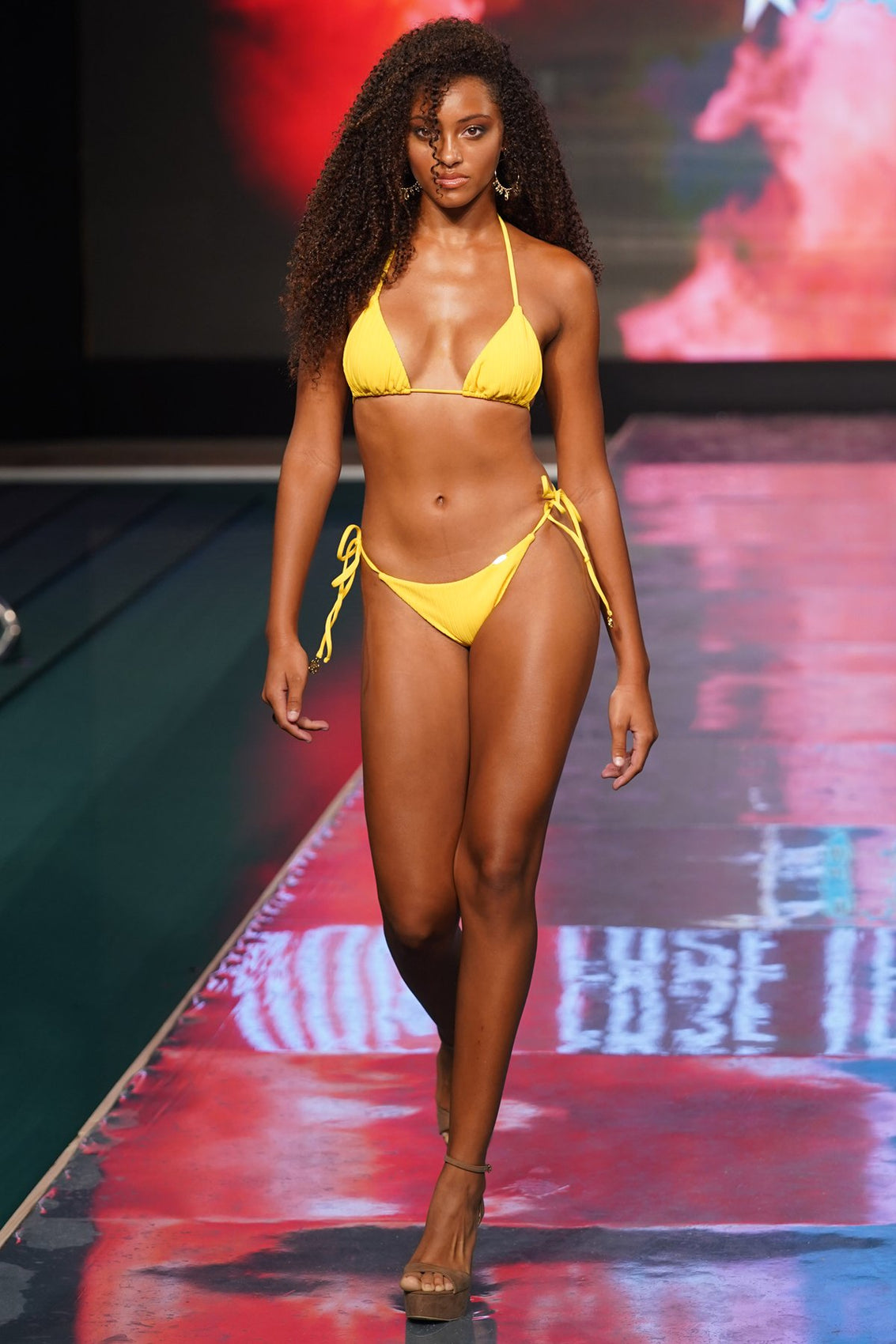 PLAYA VIBES - Triangle Top & Wavey Ruched Back Tie Side Bottom • Yellow Runway