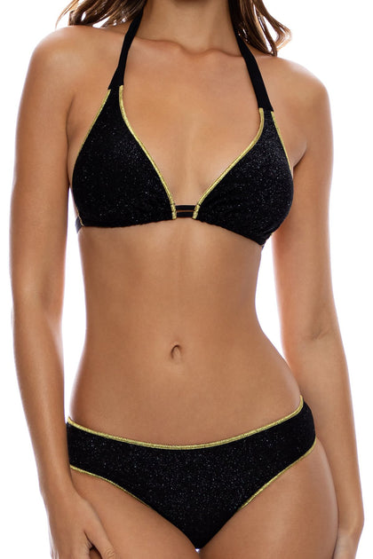 STARDUST - Triangle Halter Top & Seamless Full Ruched Back Bottom • Black