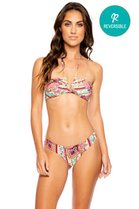 MIAMI BOUND - Ruched Halter Bandeau & Seamless Wavy Ruched Back Bottom • Multicolor