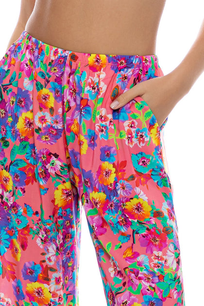 WATER BLOSSOMS - Underwire Top & Split Side Wide Leg Pant • Electric Coral