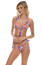 WATER BLOSSOMS - Ruffle Halter Top & Seamless Bow Tie Side Thong Bottom • Electric Coral