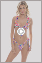 WATER BLOSSOMS - Ruffle Halter Top & Seamless Bow Tie Side Thong Bottom • Electric Coral