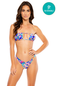 WATER BLOSSOMS - Multiway Scrunched Cup Bandeau & High Leg Brazilian Bottom • Multicolor
