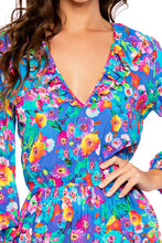 WATER BLOSSOMS - Ruffled Deep V Frill Hem Dress • Multicolor