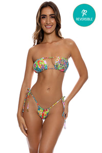 LULI ISLAND - Multiway Scrunched Cup Bandeau & Seamless String Brazilian Tie Side Bottom • Multicolor