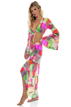 FIERCE SOUL - Bell Sleeve Crop Top & Ruffle High Lo Slit Skirt • Multicolor