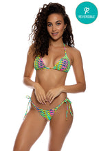 OASIS BABE - Triangle Top & Seamless Wavy Ruched Back Tie Side Bottom • Multi Green