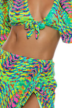 OASIS BABE - Bell Sleeve Crop Top & Ruffle High Lo Slit Skirt • Multi Green