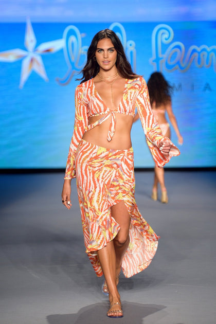 LOVE ME WILD - Bell Sleeve Crop Top & Ruffle High Lo Slit Skirt • Multicolor Runway