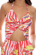 LOVE ME WILD - Front Twist Halter Short Romper • Multicolor