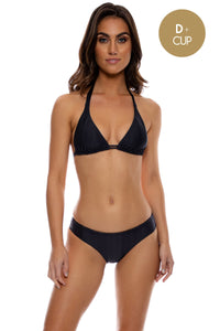 HOT TROPICS - Triangle Halter Top & Seamless Full Ruched Back Bottom • Black