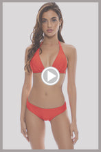 HOT TROPICS - Triangle Halter Top & Seamless Full Ruched Back Bottom • Lava Red