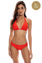 HOT TROPICS - Triangle Halter Top & Seamless Full Ruched Back Bottom • Lava Red