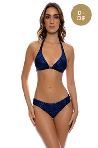 WILD LUX - Triangle Halter Top & Seamless Full Ruched Back Bottom • Midnight Blue
