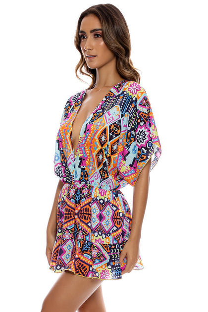 MARACUYA KISSES - Playera V Neck Ruffle Dress • Multicolor