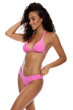 BEACH FUZZ - Triangle Halter Top & Seamless Full Ruched Back Bottom • Bubble Gum