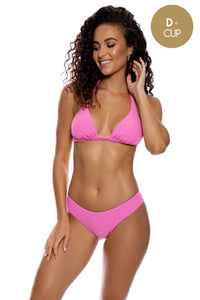 BEACH FUZZ - Triangle Halter Top & Seamless Full Ruched Back Bottom • Bubble Gum